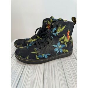 Dr. Martens Hackney Black Floral Print Canvas Ankle Boots Womens Size 7 Tropical